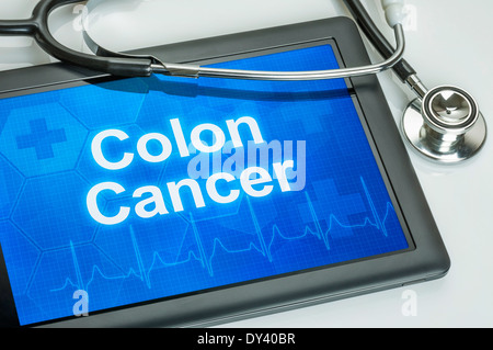 Tablet with the diagnosis colon cancer on the display Stock Photo