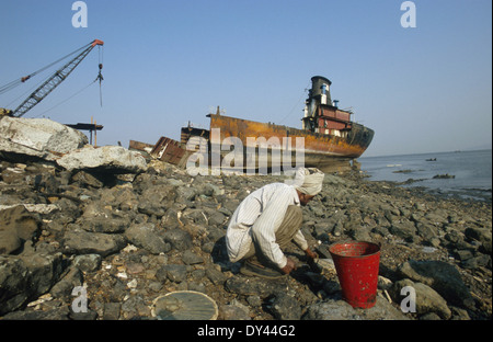 INDIA Mumbai, ship breaking yard in harbor area, cargo ships will be dismantled and the scrap is sold to the steel industry Stock Photo