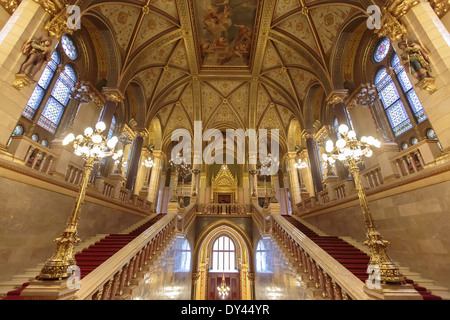 Interior of Hungarian Parliament Building in Budapest Stock Photo