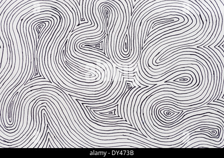 background texture of black ink on white paper with many concentric curved lines Stock Photo