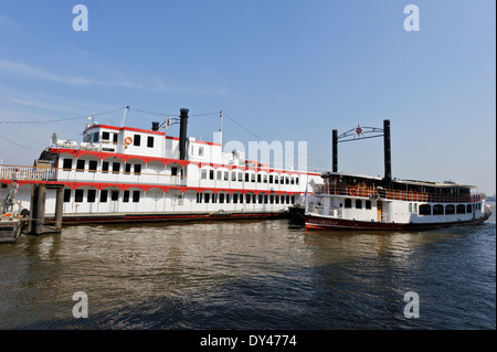 The Elizabeth and Dixie Queen, two luxury boats for hire for private parties on the Thames river, London, England. Stock Photo