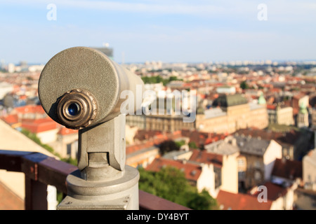 Telescope on a viewpoint in Zagreb, Croatia Stock Photo