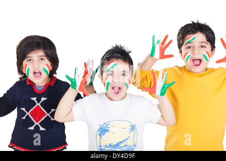 Indian Culture Children with Flag Stock Photo