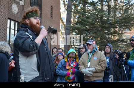 Iraq war veteran Dakota Serna speaks of the benefits of marijuana in managing his PTSD at the 43rd annual Hash Bash rally Stock Photo