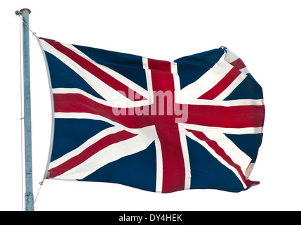 British flag Union Jack flying against white Stock Photo