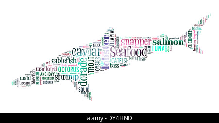 Word Shape Fish Seafood word cloud in shape o fish on white Stock Photo - Alamy