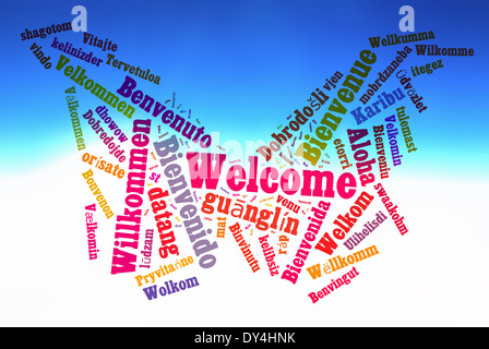 Welcome phrase in 78 different languages. Words cloud concept Stock Photo