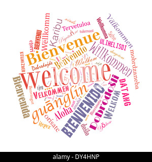 Welcome phrase in 78 different languages. Words cloud concept Stock Photo