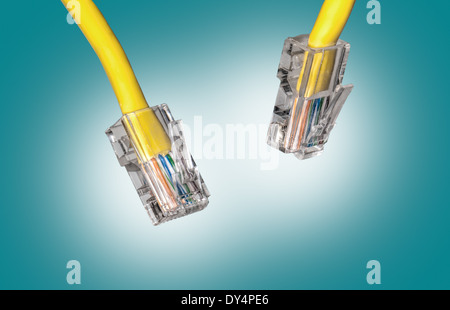 close upshot of lan cable networking Stock Photo