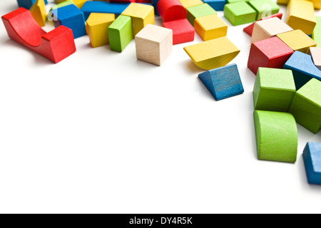 wooden toy blocks on white background Stock Photo