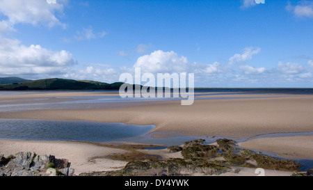 Estuary at low tide, view towards Afon Dwyryd Porthmadog Tremadog. Portmeirion, near Bangor, North Wales, United Kingdom Stock Photo