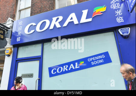 Chinatown, London, UK. 7th April 2014. A Coral betting shop opening soon in Chinatown. Credit:  Matthew Chattle/Alamy Live News Stock Photo