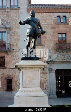 Statue of  Don Alvaro De Bazan guarding the Plaza da Vila (City Hall) Stock Photo
