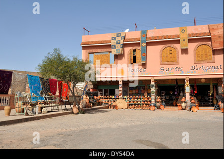 Shop selling traditional Moroccan carpets, pottery and souvenirs in village of Essour on R203 road out of Marrakech Stock Photo