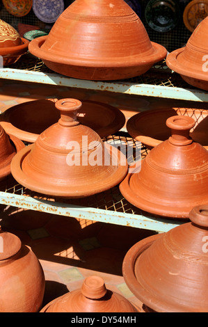 Traditional Moroccan pottery Tagines for cooking in Stock Photo