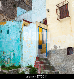 Colorful house fragment in old Medina, historical part of Tangier city, Morocco Stock Photo