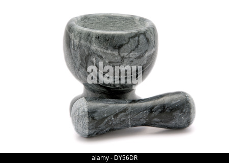 Granite mortar with pestle isolated on a white background Stock Photo