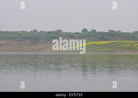 The Chambal River is a tributary to Yamuna River in Central India,forms part of the greater Gangetic drainage system,Rajasthan Stock Photo