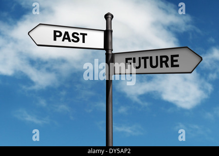 Signpost with past and future direction choices Stock Photo