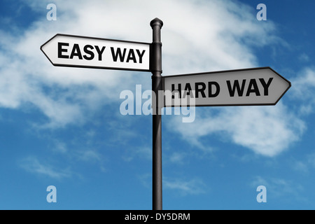 Easy way and hard way road sign Stock Photo