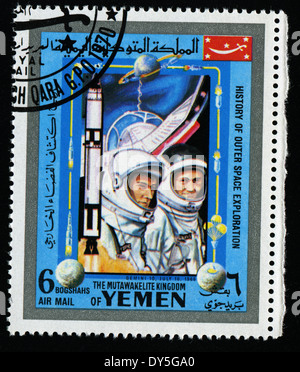 YEMEN - CIRCA 1980s: a stamp printed by Yemen shows cosmonauts (GEMINI 10, JULY 16, 1966), circa 1980s Stock Photo