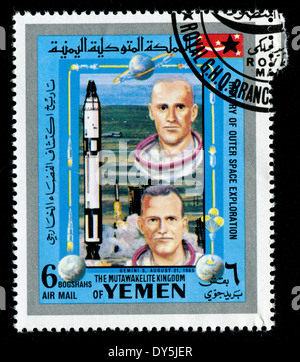 YEMEN - CIRCA 1980s: a stamp printed by Yemen shows cosmonauts (GEMINI 5, AUGUST 21, 1965), circa 1980s Stock Photo