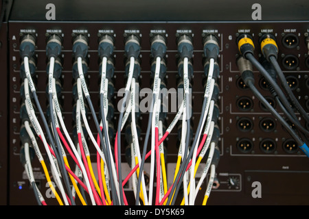 Musical Instrument Cables Pluged In Audio cables for musical instruments and microphones on a white ...