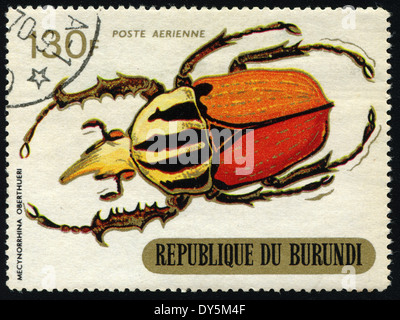 REPUBLIC OF BURUNDI - CIRCA 1970:printed in Republic of Burundi shows shows beetle (MECYNORRHINA OBERTHUERI), circa 1970.