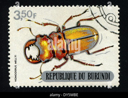REPUBLIC OF BURUNDI - CIRCA 1970:printed in Republic of Burundi shows shows beetle (HOMODERUS MELLYI), circa 1970.