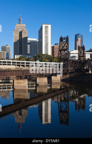 USA, Minnesota, Minneapolis, St. Paul, skyline from Raspberry Island Stock Photo