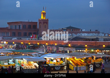 Djemma el-Fna Square at dusk, Marrakech, Morocco Stock Photo