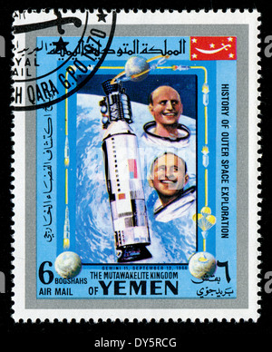 YEMEN - CIRCA 1980s: a stamp printed by Yemen shows cosmonauts (GEMINI 11, SEPTEMBER 12, 1966), circa 1980s Stock Photo