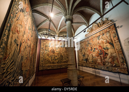 17th Century baroque tapestries on display at the Museum of the City of Brussels. The museum is dedicated to the history and folklore of the town of Brussels, its development from its beginnings to today, which it presents through paintings, sculptures, tapistries, engravings, photos and models.
