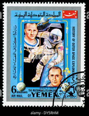 YEMEN - CIRCA 1980s: a stamp printed by Yemen shows cosmonauts (GEMINI 4, JUNE 3, 1965), circa 1980s Stock Photo
