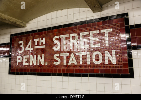 34th Street Penn Pennsylvania station tiled sign Manhattan New York City USA Stock Photo