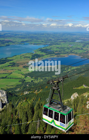 Tegelberg cable car with lake Forggensee and lake Bannwaldsee, Tegelberg, Ammergau range, Allgaeu, Swabia, Bavaria, Germany Stock Photo