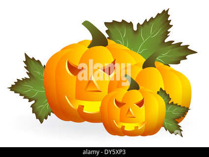 Three pumpkins with leaves isolated on white background Coloring page ...