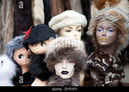 Furred mannequin Heads on Portobello Rd Market - London W11 - UK Stock Photo