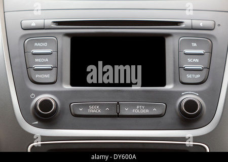 Car multimedia system display on dashboard, black screen Stock Photo