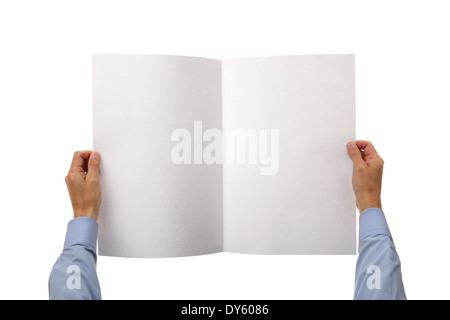 Hands holding blank newspaper Stock Photo