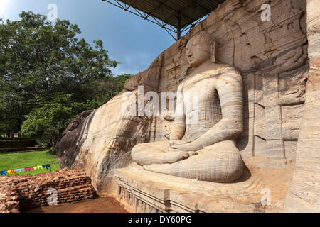 Seated Buddha, Gal Vihara, Polonnaruwa, UNESCO World Heritage Site, Sri Lanka, Asia Stock Photo