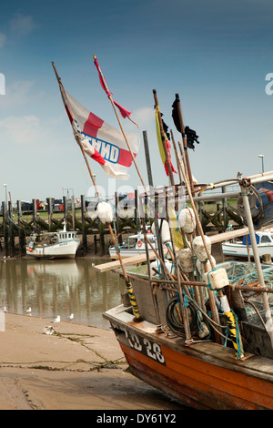 East Sussex, Rye Harbour, fishing boat in River Rother at low tide Stock Photo