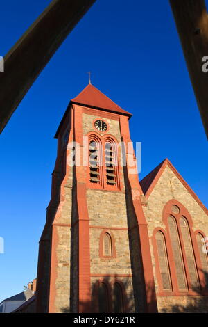 Christ Church cathedral and whalebone arch, Stanley, East Falkland, Falkland Islands, South America Stock Photo
