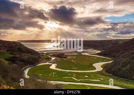 Pennard Pill, overlooking Three Cliffs Bay, Gower, Wales, United Kingdom, Europe Stock Photo