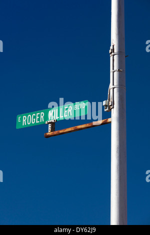 USA, Oklahoma, Erick, sign for Roger Miller Boulevard Stock Photo