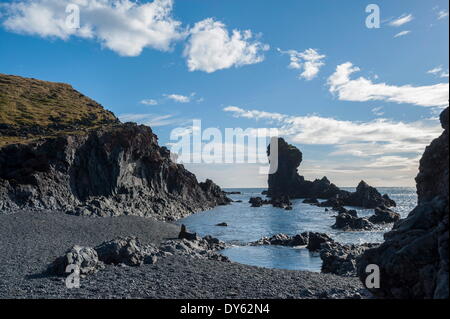 Djupalonssandur black stone beach, Snaefellsnes Peninsula, Iceland, Polar Regions Stock Photo