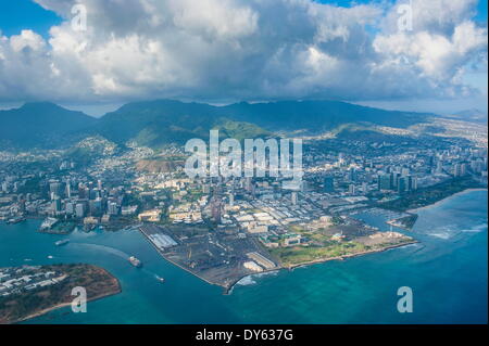 Aerial of Honolulu, Oahu, Hawaii, United States of America, Pacific Stock Photo