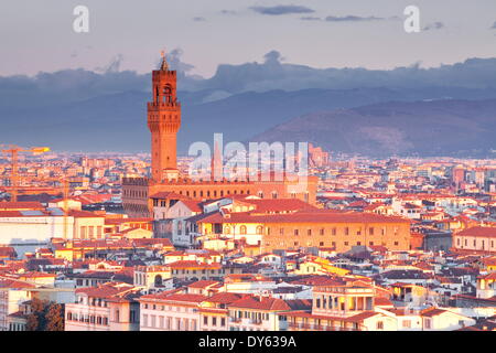 The view from Piazzale Michelangelo over to the historic city of Florence, UNESCO Site, Florence, Tuscany, Italy Stock Photo