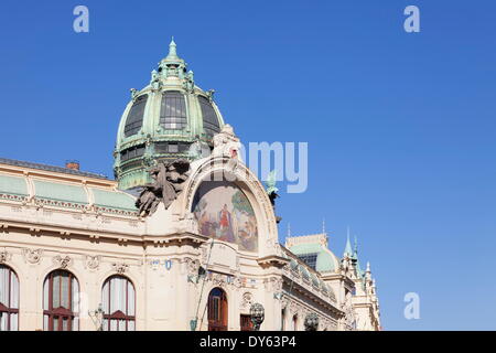 Dome of Municipal House Obecni Dum, Art Nouveau Style, Republic Square, Prague, Bohemia, Czech Republic, Europe Stock Photo