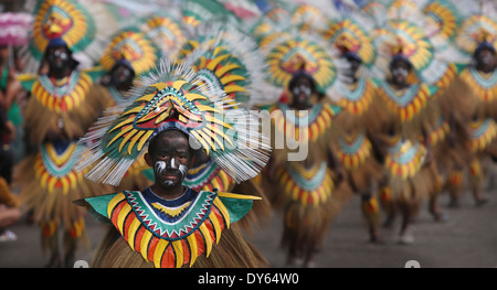 Boy at the Ati Atihan Festival wearing clothes, Kalibo Aklan Panay Island, Philippines Stock Photo